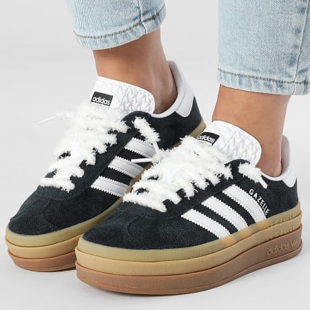Adidas Originals - Baskets Femme Gazelle Bold IE0876 Core Black White x Superlaced Lacets fuzzy blanc